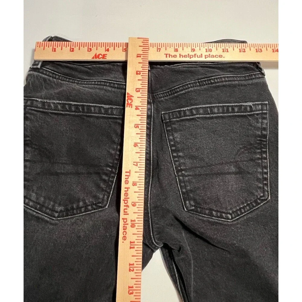 American Eagle Women's Mom Jeans Size 2 Long 90’s Skinny Light Distressing Black